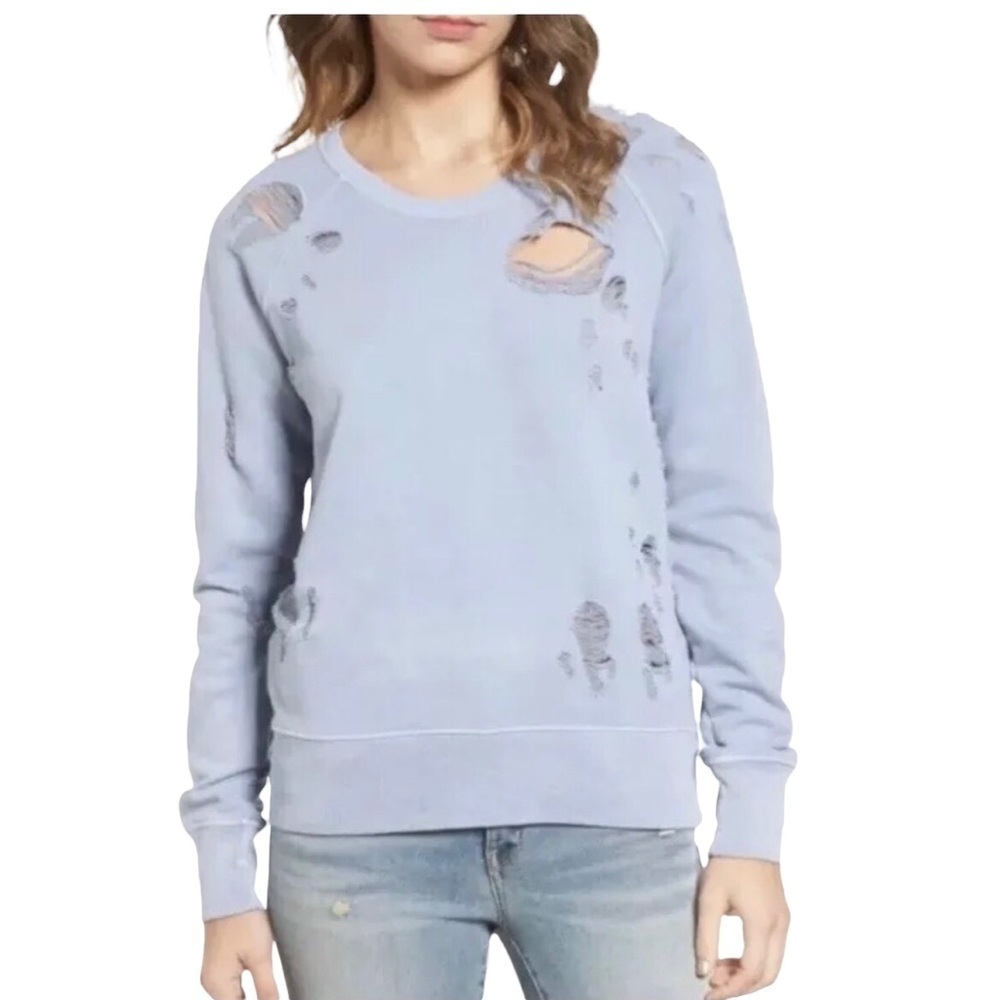 Sincerely Jules Quinn Distressed Crewneck Sweatshirt Blue Destructed Size XS